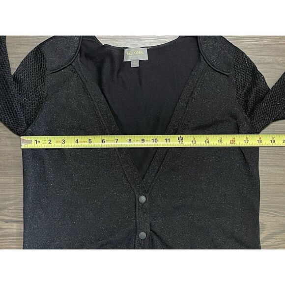 Zac Posen Sweater Women Large Black Cardigan Knit Metallic Button Up - Picture 7 of 7